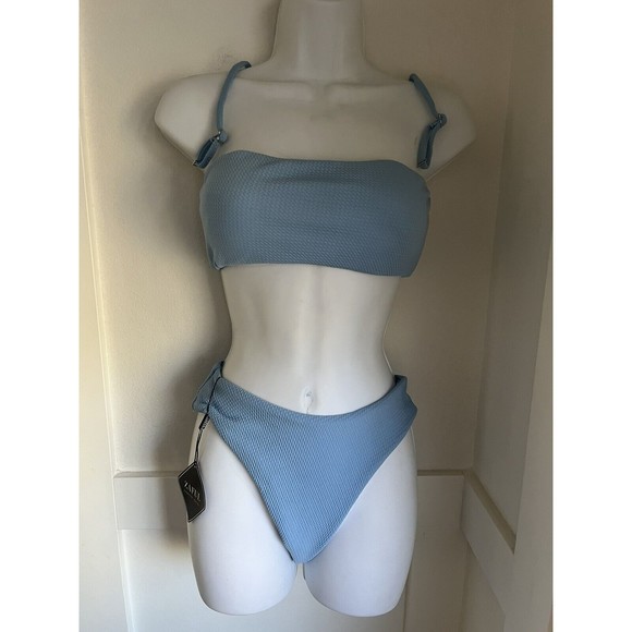 NWT ZAFUL‎ Textured Padded Set Straps Bandeau Day Sky Blue Bikini Size 4 Small - Picture 6 of 8